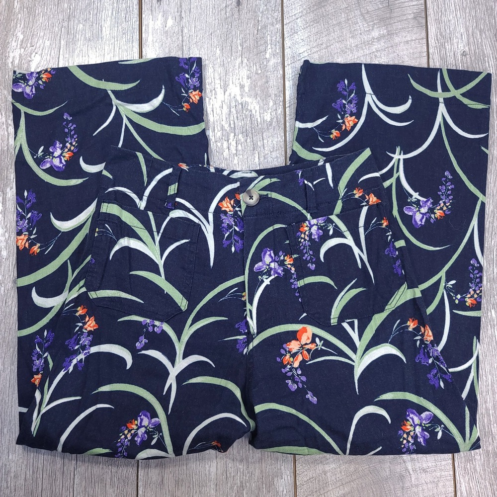 Maeve Anthropologie Colette Pants Womens 28 Navy Blue Floral Wide Leg High Rise - Picture 4 of 9